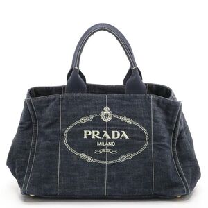 Prada Large Canapa Logo Tote in Dark Blue Cotton Denim